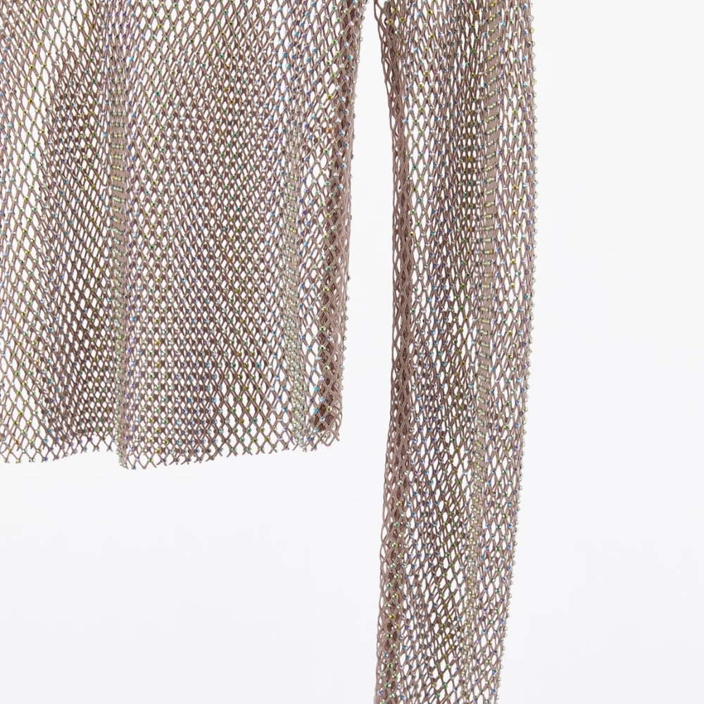 Zara Sheer Nude Mesh Long Sleeve Top - Picture 5 of 5